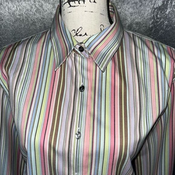 Foxcroft multi-colored wrinkle free shaped fit button down blouse 14 - Picture 4 of 6